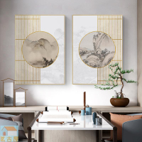 清靜風新中式禪意客廳裝飾畫創意八邊形掛畫餐廳古典荷花茶室壁畫