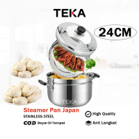 TEKA 24CM PanciKukus PanciSusu Steamer Pan Japan/Pengukus Dua Lapis Stainless Steel  Dengan Tutup Ka