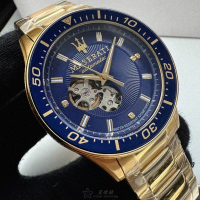 【MASERATI 瑪莎拉蒂】MASERATI手錶型號R8823140004(寶藍色錶面金色錶殼金色精鋼錶帶款)