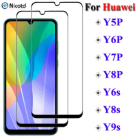 2Pcs Full Cover Tempered Screen Protector Glass For Huawei Y5P Y6P Y7P Y8P 9H Anti-Burst Protective Glass For Huawei Y6s Y8s Y9s