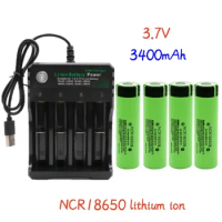 NCR18650B 3.7V 3400mAh 18650 rechargeable lithium battery and USB charger For Panasonic flashlight Power Bank