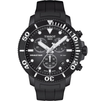 Tissot 天梭Seastar系列 海星300三眼計時潛水腕錶-45mm/黑