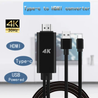 Laptop accessories Type-c cable plug and play Screen Sharing Type-c to HDMI-compatible converter Power apply for TV projector