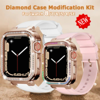 Luxury Diamond Case Strap for Apple Watch 8 7 41mm Modification Kit Rubber Band protective Cover iWatch Series 6 SE 5 4 40mm