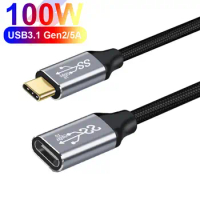 100W PD Fast Charging Cable Male to Female Data Line 4K@60HZ Video Cord 10Gbps USB 3.1 Gen 2 Type C Extension Cable For Laptop