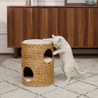 【Teamson pets】三層天然編織寵物床 可拆換洗床墊/三貓窩/貓公寓/寵物窩/貓窩/睡窩/跳台