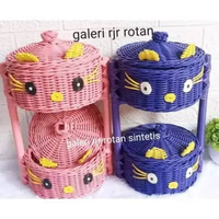 rak bawang rotan sintetis rak susun 2 kuning