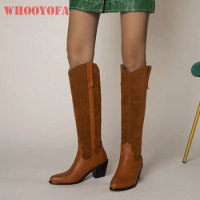 Winter Comfortable Black Brown Women Knee High Boots Hot High Square Heel School Lady Party Shoes Plus Big Size 10 43 46 48