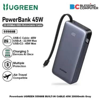Powerbank UGREEN 55988B BUILT IN CABLE 45W 20000mAh Gray