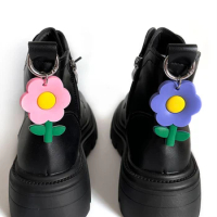 1PCS Pink Purple Color Flower Pendant Metal Snap Hook Martin Boots Shoes Buckles Decoration Shoes Accessories Jewelry