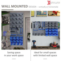 Wall Mounted Pegboard Tool Organizer Rack Kit with Various Sized Storage Bins, Pegboard, &amp; Hooks, Blue