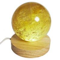 【十方佛教文物】黃冰晶球9公分&amp;led燈座(大悲咒加持)