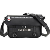 LOVE MOSCHINO 品牌字母皮革翻蓋斜背郵差包(黑色)