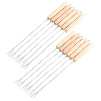 Fondue Forks, Cheese Fondue Sticks with Wooden Handle Heat Resistant for Chocolate Fountain Roast Marshmallows