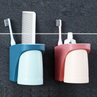 Toothbrush Cup Holder Toothpaste Holder Wall Mount with Self-draining Design &amp; Magnetic Cup, Space Saver &amp; Easy Installation