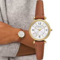 FOSSIL 錶 Carlie系列 優雅晶鑽皮帶女錶-ES5297 棕