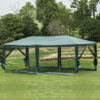 10' x 20' Gazebo Canopy Mosquito Repellent Tent with 4 Detachable Mesh Side Walls Party Tent, Green/White