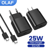 Olaf 25W USB Type C Charger For Samsung Galaxy S22 S21 S20 Note 20 10 A71 A80 S8 S7 Super PD Fast Charging Cargador Type C Cable