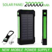 200000mAh Top Solar Power Bank Waterproof Emergency Charger External Battery Powerbank For MI iPhone Samsung LED SOS Light