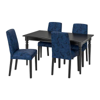 INGATORP/BERGMUND 餐桌附4張餐椅, 黑色/kvillsfors 深藍色/藍色, 155/215 公分