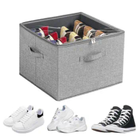 Foldable Shoe Storage Bins With Clear Cover Large Fabric Containers Closet Space Saver Bottom Support Shoe Sneakers Organizer