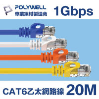 POLYWELL CAT6 高速乙太網路線 UTP 1Gbps 20M 綠色