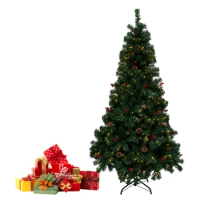 6ft Artificial Christmas Tree Prelit, Green Xmas Pre-installed Lights Tree with 350 LEDs Lights and Decorations, Decorated Fake