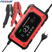 FOXSUR 12V 6A Car Battery Charger Automatic Smart Charger LCD Display AGM GEL Lead Acid Pulse Repair Power Puls Car Motorcycle