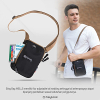 SAWANIMURA - Sling Pouch Hitam Polos Trendy Tas Kalung Leher Unisex Premium Earphone Conector Hangin