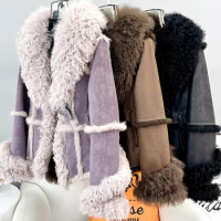 2023 New Winter Fur Integrated Coat for Women's Slim Fit, Curled Wool, Young Rabbit Hair Inner Bladder Fur Coat