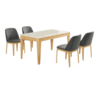 文創集 狄艾實木4.7尺雲紋石面餐桌皮餐椅組合(一桌四椅組合)-140x80x74cm免組