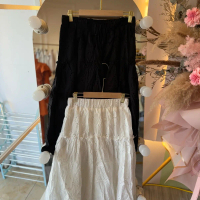 Dres renda korea pendek Casual Wanita Dewasa Gaun Remaja Hitam Baju Panjang Katun