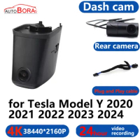 AutoBora 4K Wifi 3840*2160 Car DVR Dash Cam Camera 24H Video Monitor for Tesla Model Y 2020 2021 2022 2023 2024