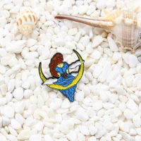 Crescent girl Enamel Brooch The swing Princess sitting on the moon Lapel Pin Back of a woman Dream Badge