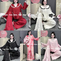 (M900) ĐỒ BỘ FENA (45-65kg), Pyjama Tiểu Thư, Tay Dài Phối Ren Dập Ly, Quần Dài 100