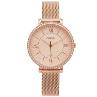 【FOSSIL】鑽鑲優雅風米蘭帶錶帶手錶-香檳色面X玫瑰金/36mm(ES4628)