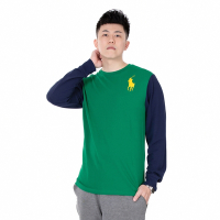 Polo Ralph Lauren 經典刺繡大馬圖案長袖T恤(男青年)-綠深藍併接色