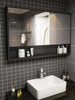 北歐多層實木浴室鏡櫃防水現代簡約衛生間鏡箱廁所壁掛儲物收納櫃 交換禮物