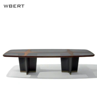 Wbert Solid Wood Natural Marble Italian Luxury Villa Style Customizable For Hotel And Living Room Rectangular Dining Table