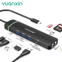 YUANXIN USB C HUB 4K 30Hz Type C to HDMI 2.0 1000Mbps RJ45 PD 100W Adapter For Macbook Air Pro iPad Pro M2 M1 PC USB 3.0 HUB