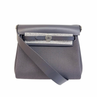 HERMES 愛馬仕 MINI Herbag帆布拼牛皮肩背包/斜背包(石板灰/銀扣)