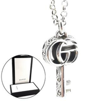 【GUCCI 古馳】925純銀-雙G雕花鑰匙墜飾項鍊