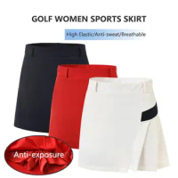 Women High Waist Golf Pleated Skirt Anti-exposure Golf Short Skirt Ladies Casual Patchwork Tennis Culottes Slim Quick-dry Skort