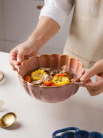 摩登主婦尋梅日式花邊碗手把碗陶瓷面碗雙耳湯碗家用帶手柄沙拉碗