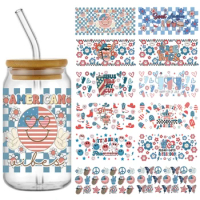 USA National Day Stickers Waterproof UV DTF Cup Mug Wraps Sticker DIY 3D Wrap Decal For 16oz Libbey 