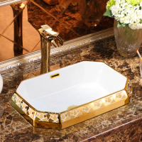 Semi-recessed washbasin, bathroom countertop basin, ceramic, square accessories