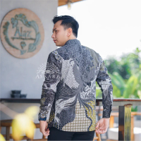 Kemeja Baju Batik Lembut Nyaman Pria Lengan Panjang Slimfit Jumbo Premium Motif AJUDAN hijau olive