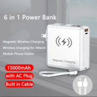 15000mAh Magnetic Wireless Power Bank with Cable AC Plug 22.5W Fast Charger for iPhone 15 iWatch Samsung Huawei Xiaomi Powerbank