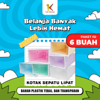 [COD] SK PAKET ISI 6BUAH C158 Kotak Sepatu Lipat Transparan Rak Susun Tebal Bahan Plastik biru hijau