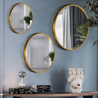 浴室鏡鋁合金圓形子衛生間鏡壁掛廁所洗手臺梳妝鏡北歐化妝鏡圓鏡-